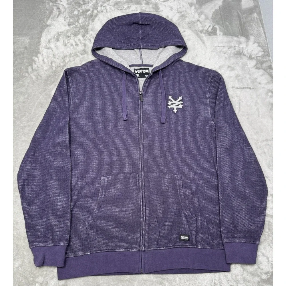 Vintage Zoo York Jacket Mens XXL 2XL Purple Full Zip Thermal Hoodie Hip Hop Y2K